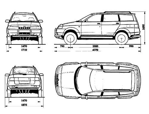 Габаритные размеры автомобиля ВАЗ - 2111-90 (модель Тарзан)